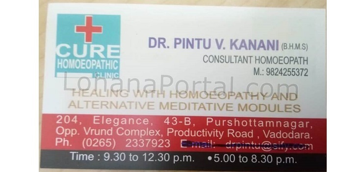 Cure Homeopathic Clinic Vadodara Visiting Card