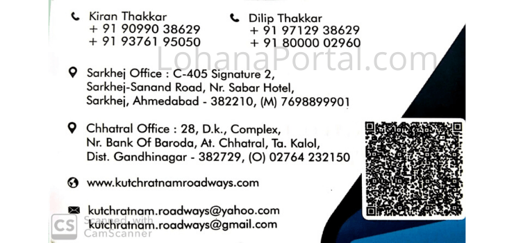 Kutch Ratnam Roadways Visiting Card-2